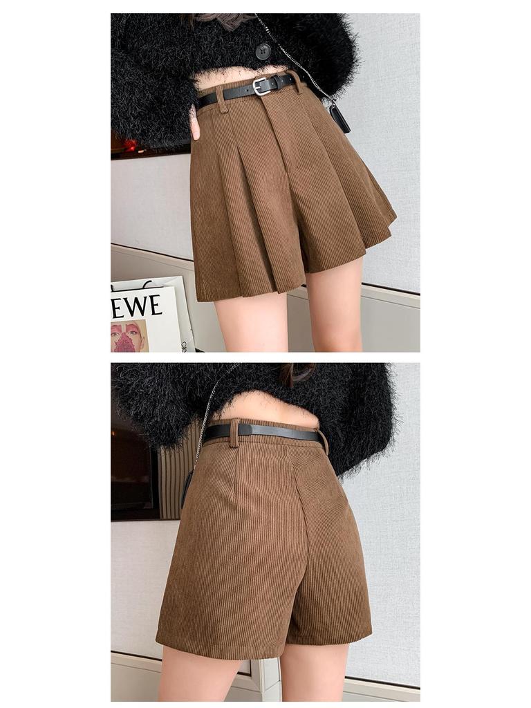 High-Waisted Corduroy Wool Pleated A-Line Skirt Pants for Women - Versatile Winter 2025 Fashion