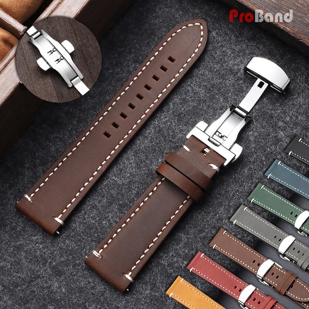 18mm 19mm 20mm 21mm 22mm 24mm Retro Vintage Calfskin Leather Watch Straps Butterfly Buckle Watchband Universal Business Bracelet