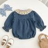 Baby Girl Romper Lace Trim Knit Denim Long Sleeve Bodysuit Toddler 6M-3T