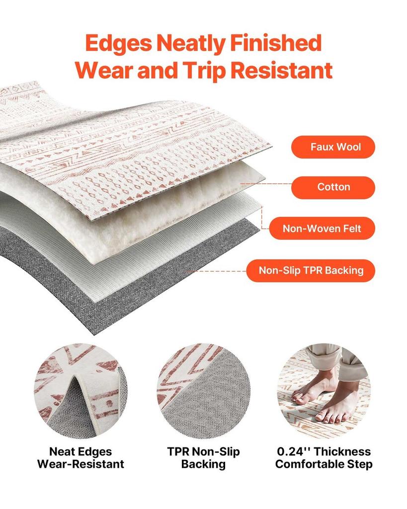 Large Area Rug 5x7 ft Anti-Skid and Tear-Resistant Floor Mat Modern Beige