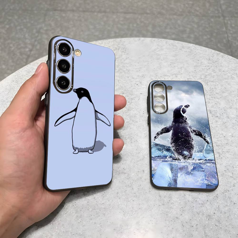 Милый пингвин для Samsung Galaxy S23 S24 S25 Ultra S22 Plus S21 Черный Мягкий чехол Водонепроницаемый Мягкий чехол