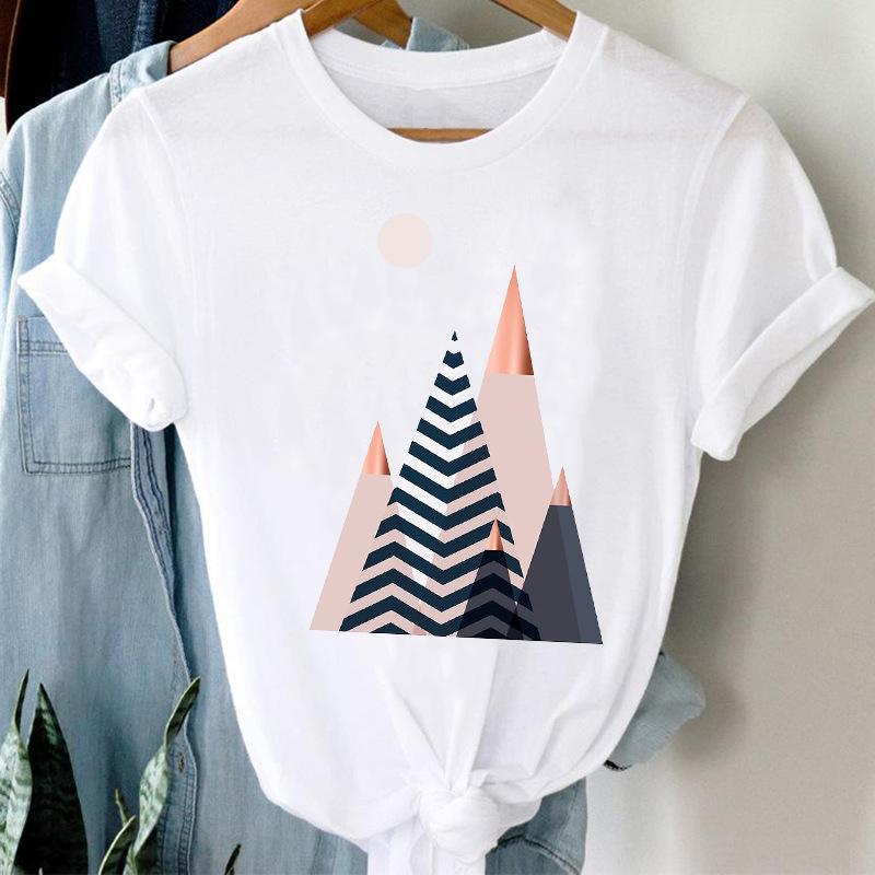 Модная повседневная женская футболка с графикой горного пейзажа в стиле 90-х, летняя блузка свободного кроя, белая, с коротким рукавом, с круглым вырезом, женский топ, одежда