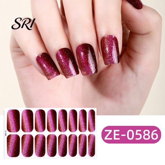 Glitter Nail Stickers Polish Strips with File Easy Apply Remove Self Adhesive Women Home Manicure Decals Full Sticker DIY Art Decoration Wrap Reusable