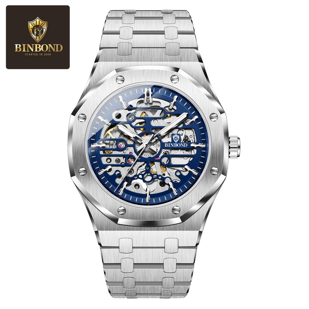 Модные мужские механические часы с большим циферблатом, автоматические, из нержавеющей стали, деловые, для платья, наручные для мужчин