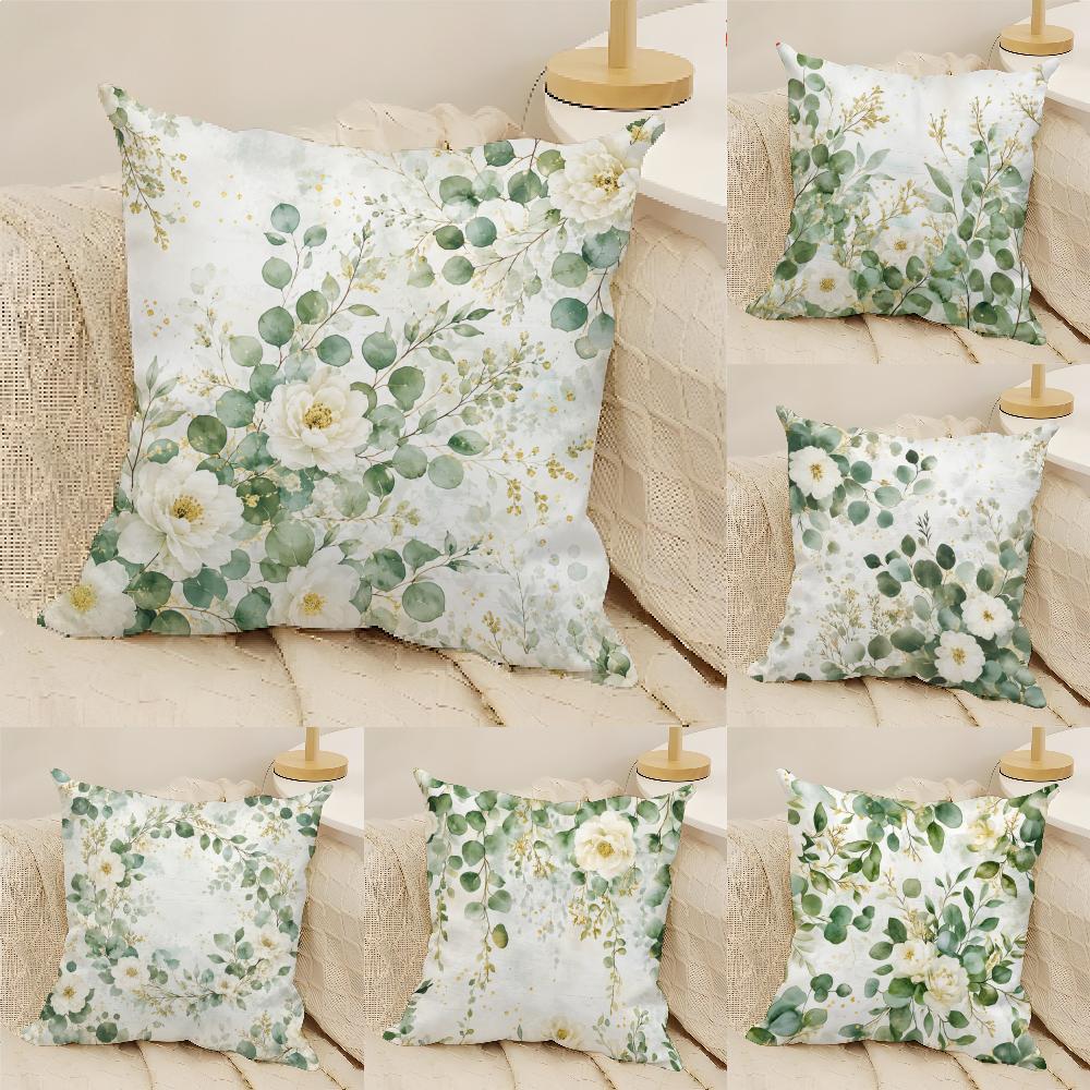 Muted Green Botanical Prints Cushion Cover Natural Linen Organic Fabric DoubleSided Printing Sofa Home Decor Gift Pillow Cover