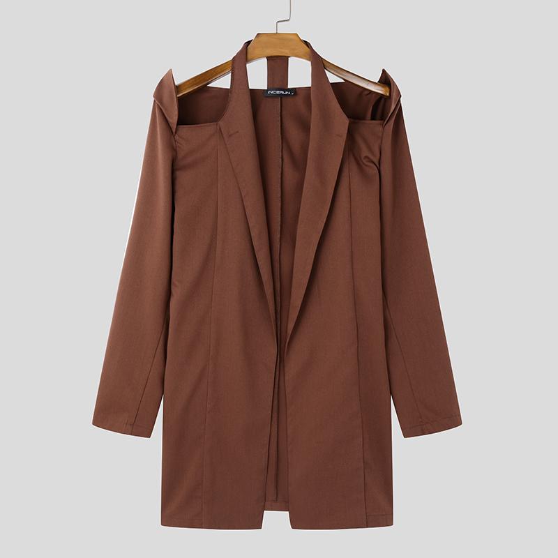 INCERUN Мужские весенние пальто с открытыми плечами и длинным рукавом, блейзер