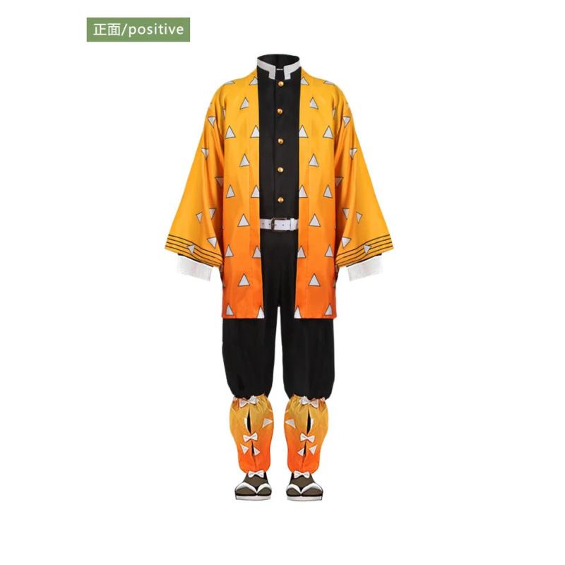Костюм для косплея Demon Slayer Agatsuma Zenitsu, аниме Kimetsu No Yaiba Zenitsu, парик для взрослых и детей, кимоно, униформа, костюм на Хэллоуин