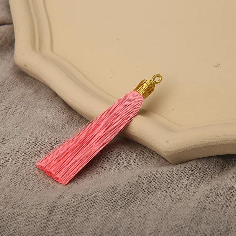 5pcs Beautiful Colorful Tassels 8cm Polyester Thread Tassels Gold Color Top Ornament Bookmark Folding Fan Accessories