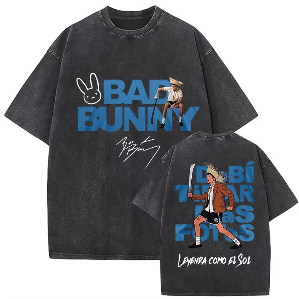 Limited Rap Bad Bunny Album Graphic T Shirt Mens Fashion Vintage Washed Short Sleeve Tshirts Hip Hop Gothic Clothing Tees
