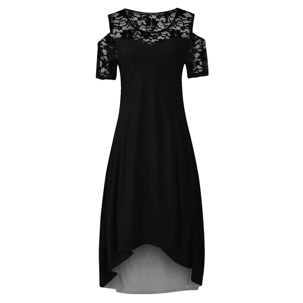 Женское летнее платье с открытыми плечами, кружевной отделкой, элегантное, оверсайз, однотонное