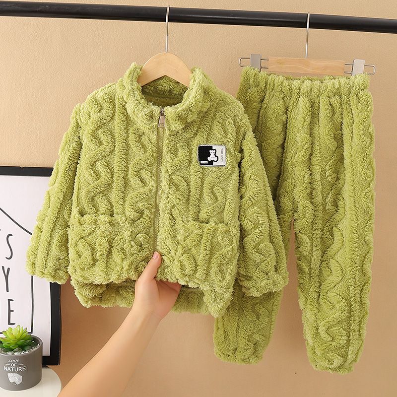 Children's Pajamas Girls Coral Fleece Thickened Boys Facecloth Fall and Winter Baby Girls Home Wear Winter Suit