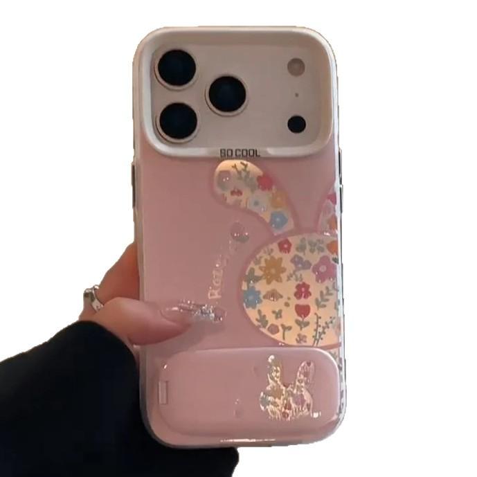 Девочка полый цветочный кролик подходит для чехла на телефон Apple 17Promax IP16 цвет серебристый IMD15Pro крышка-подставка