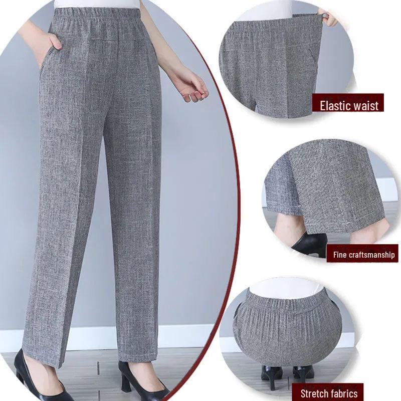 Льняные женские летние брюки с эластичной талией — повседневный стиль для мам среднего и пожилого возраста