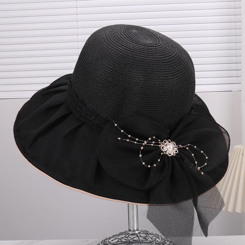 New French elegant mesh bow bucket hat women's summer face small sunscreen sun hat breathable casual versatile