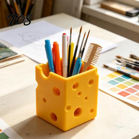 Функциональный Декор Комнаты Креативный 3D-печатный Держатель для ручек в виде сыра, Милый Настольный Органайзер, Домашние Украшения Многофункциональное Хранилище-Украшение для Офиса