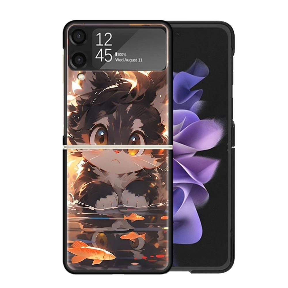 Мультяшные Милые Кошки Рыбки Эстетичные Чехлы Для Samsung Galaxy Z Flip 4 5 6 7 3 Z Flip7 Flip6 Flip4 Flip5 Flip3 5G Жесткие Ударопрочные Забавные