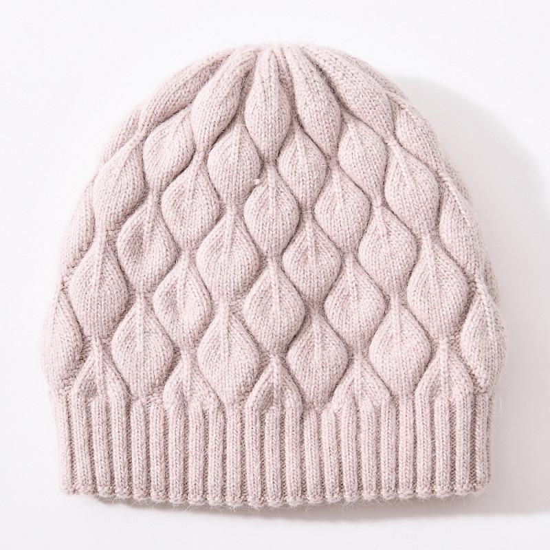 Versatile rabbit down knitted hat female fish scale pattern solid color outdoor autumn and winter wool hat thermal hat