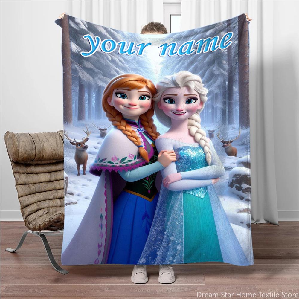 Персонализированное именное одеяло, Disney Cartoon Frozen Princess Elsa, теплые одеяла для взрослых и детей и удобные одеяла