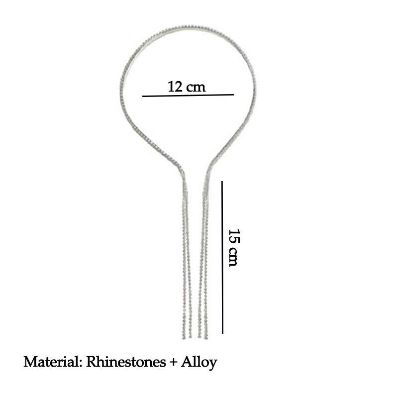 Korean Trend Full Rhinestone Long Tassel Head Band For Women Hair Accessories Metal Silver Crystal Headband Luxury Wedding Jewelry