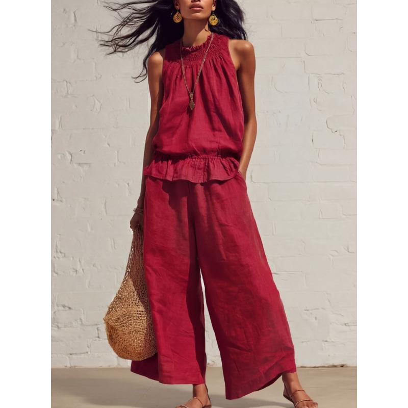 Women S Summer Sleeveless Bohemian Two Piece Casual Set