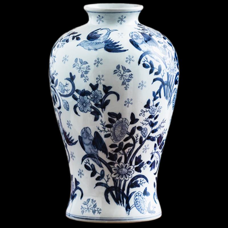 13-inch Hand-Painted Blue and White Porcelain Meiping Vase