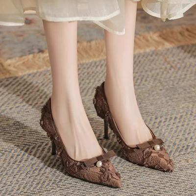 Цветы бант женские кружевные сетчатые туфли с острым носком на высоком каблуке элегантные женские дизайнерские туфли-лодочки на шпильках летние туфли