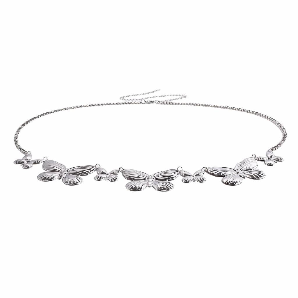 Women's Simple Metal Butterfly Pendant Waist Chain, Belt Summer Butterfly Body Chain, Trendy Link Belly Chain Belt Bikini Waist Body Jewelry