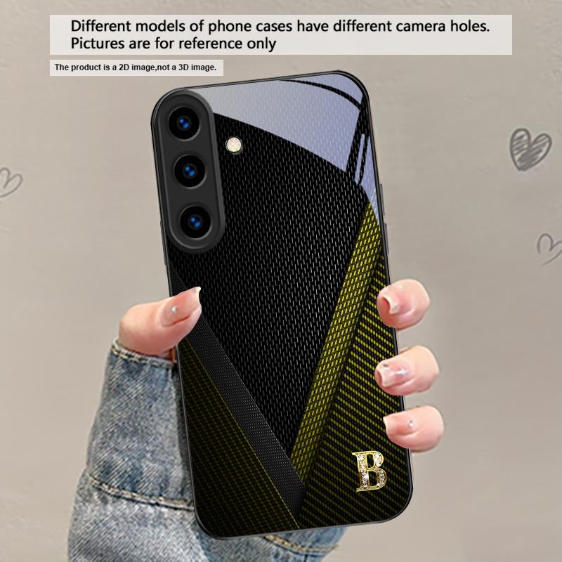 Элегантные буквы 'S M R' Для Samsung Galaxy S20 S21 S22 S23 Plus S24 FE S25 Ultra S26 Edge S25+ S20+ S22+ Черный стеклянный чехол для телефона