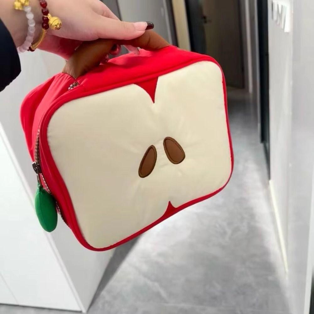 Cute Apple Pattern Makeup Bag Portable Light-weight Travel Toiletry Bag Large with Compartments Cosmetic Bag Women