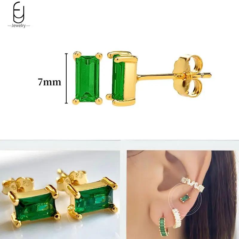 Серьги из стерлингового серебра 925 пробы с зеленым цирконом, золотые серьги-кольца в форме сердца для женщин, изящные пусеты, роскошные ювелирные изделия, подарки
