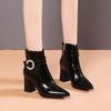 Модные черные кожаные ботильоны со стразами для женщин на каблуке с острым носком осенне-зимние женские короткие ботинки Y2k готика New Rock ботильоны распродажа