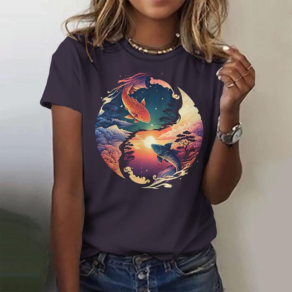 Women's T-shirt Harajuku Printed Summer Fashion Fish T-shirt O Street 3D T-shirt