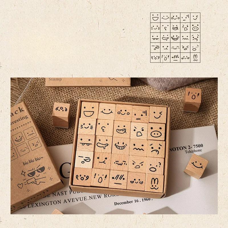 25 Pcs Plant Butterfly Weather Flower Week Wooden Rubber Stamp Scrapbooking Deco DIY Craft Standard Wooden Stamps Set