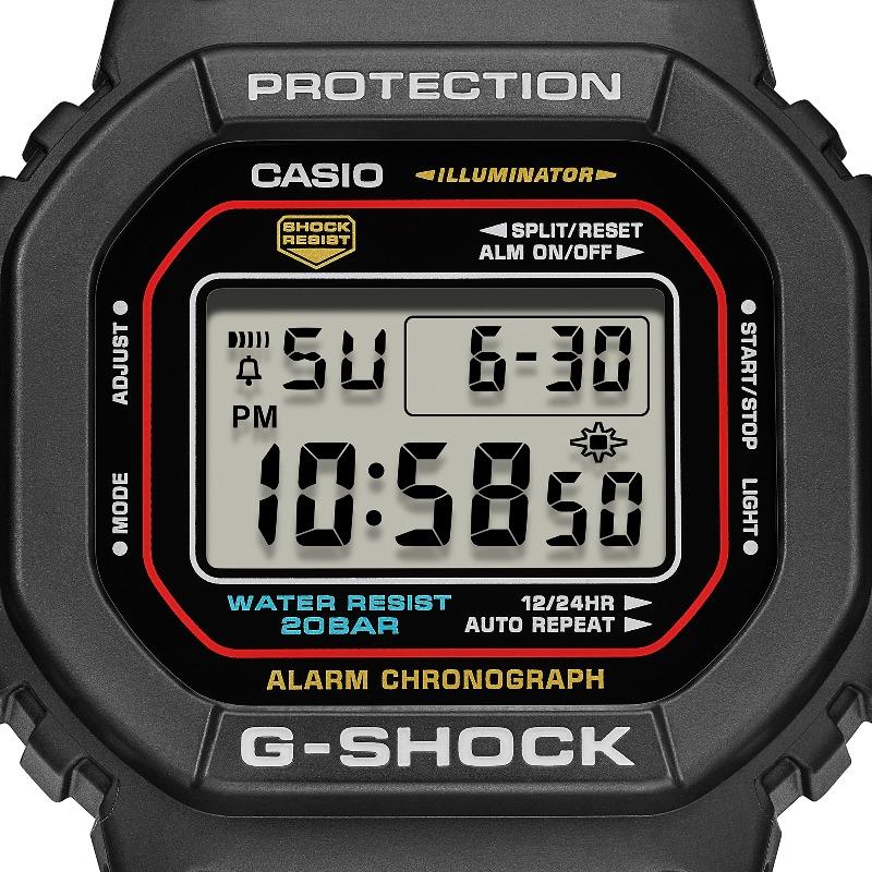 Casio Мужские кварцевые часы G-SHOCK на полимерном ремешке, водонепроницаемость 200 м, ударопрочность, будильник, DW-5600RL-1