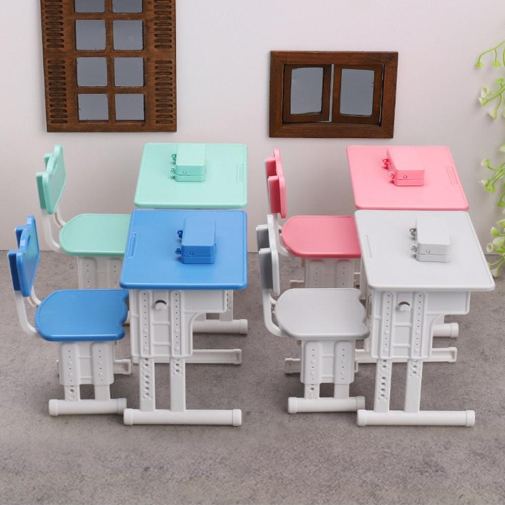 1set Chairs Furniture Model Simulated Dollhouse Desks Dollhouse School Desk Doll Accessories