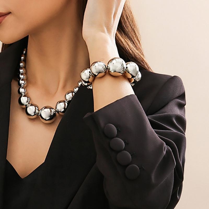 Fashionable Big Beads Chain Necklace Adjustable Choker Chains Clavicle Chain Accessory Vintage Inspired Beaded Neckchain