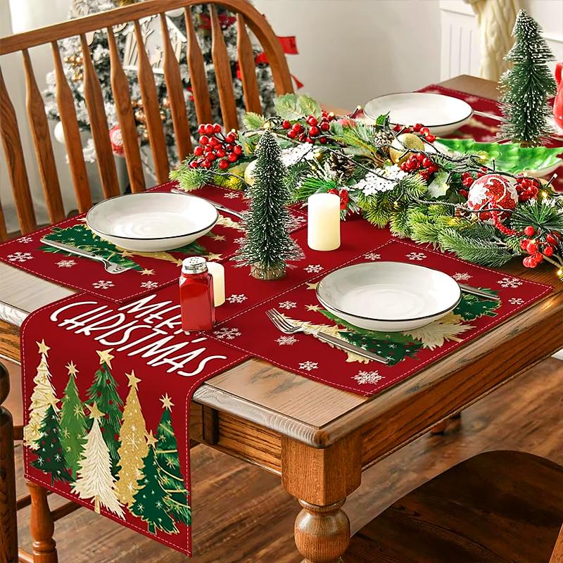 1PC Rectangular Festive Christmas Placemats Modern Home Use Table Mats Holiday Red Kitchen Printed Party Linen Dining 3 Styles