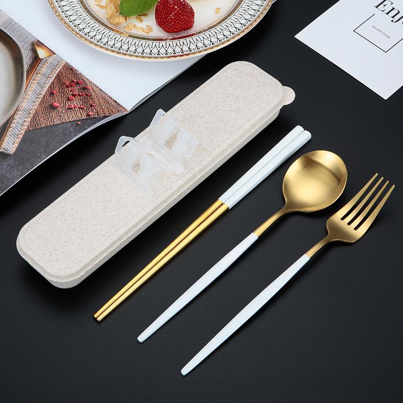 Портативная посуда для пикника, набор столовых приборов из нержавеющей стали, столовая посуда, кофейная ложка, палочки для еды с коробкой, кухонные принадлежности для детей