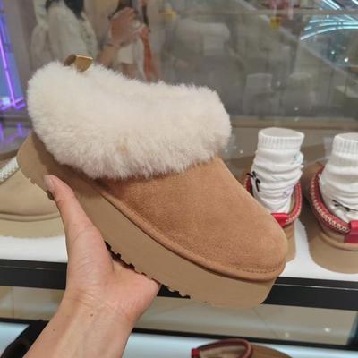 2025 осень и зима новая женская зимняя обувь удобная толстая подошва на платформе круглый носок один педаль Tazler плюшевые туфли