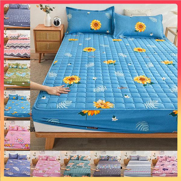 Quilted Mattress Cover Printing Non-slip Fitted Bed Sheet Dust Protection Cover Thicken Bedding Sheet Bedcloth No Pillowcases