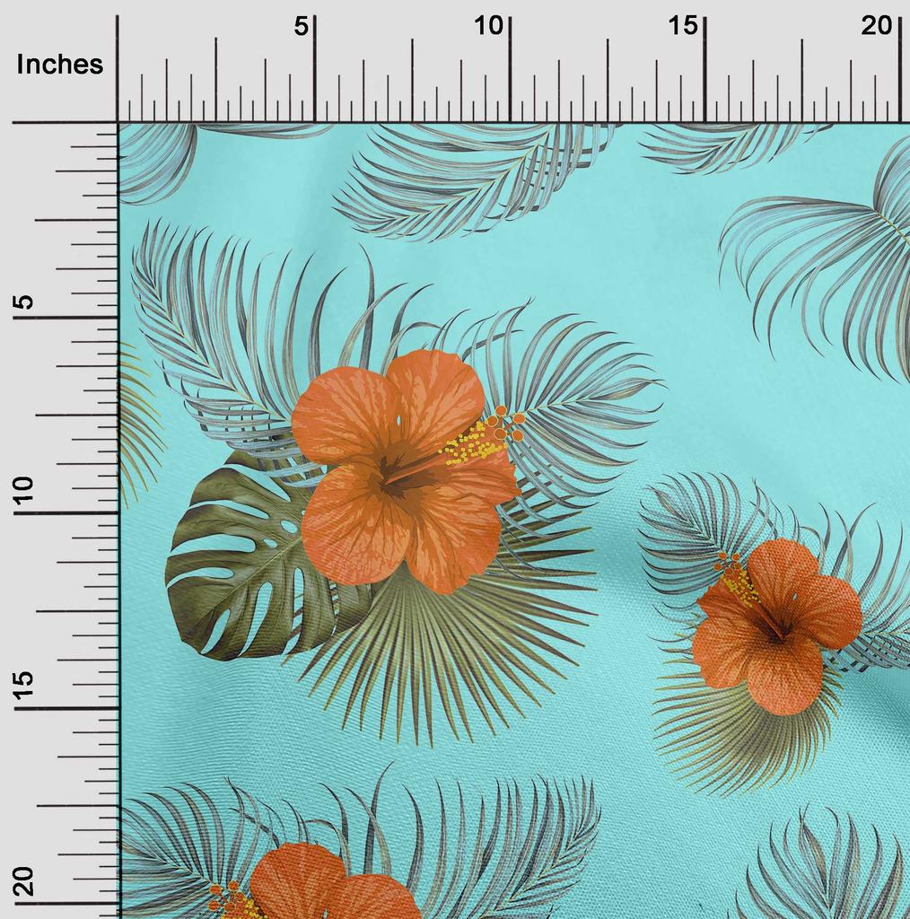 oneOone Хлопковая гибкая ткань среднего синего цвета с тропическим гибискусом и цветочным принтом для одежды своими руками, ткань для квилтинга, ткань с принтом в ярдах, 40 дюймов
