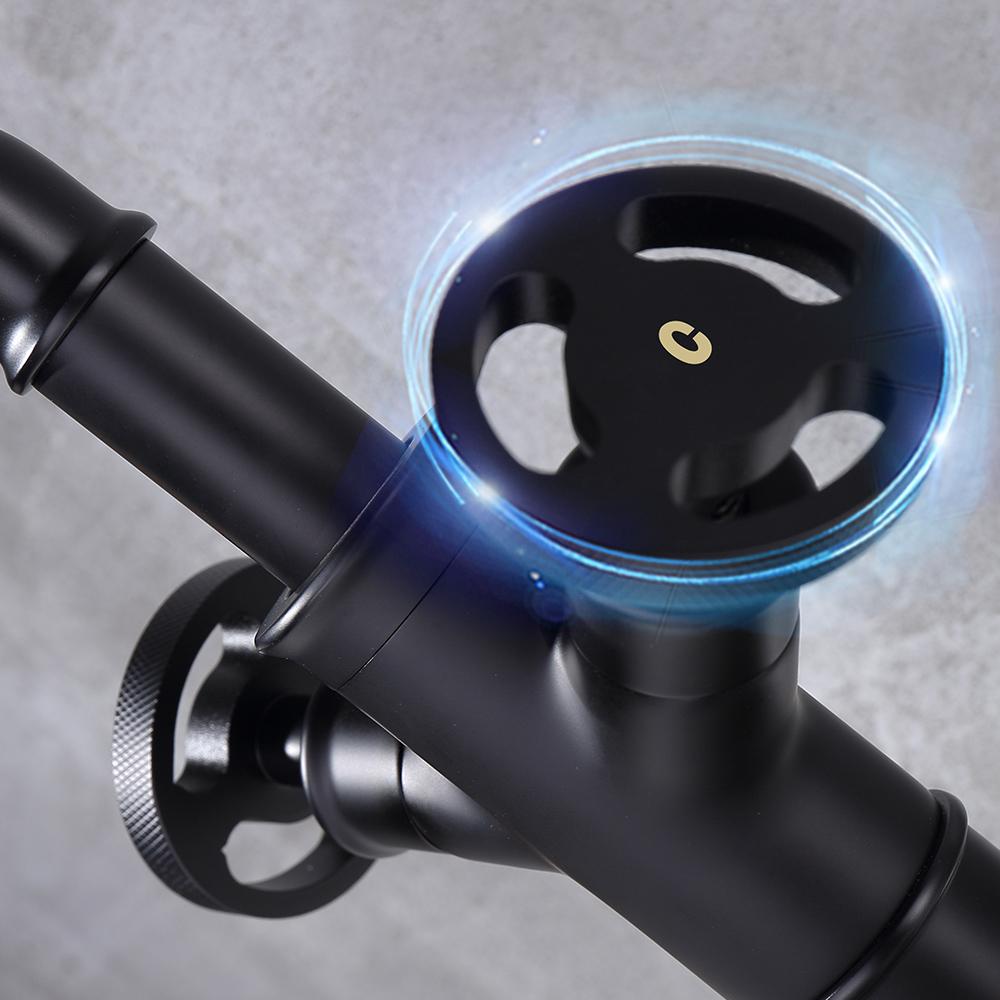 Basin Faucets Retro Industrial Style Matte Black Brass Water Mixer Tap Bathroom Faucet Hot and Cold Dual Handles WF-20A25R