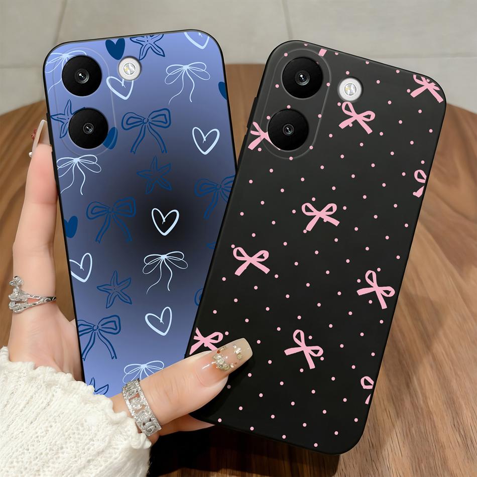 Для Xiaomi POCO X8 Pro Max 5G Чехлы Синий Чехол с Бантом-Сердечком Мягкий Матовый Силиконовый Защитный Черный Для POCO X8Pro Max Funda
