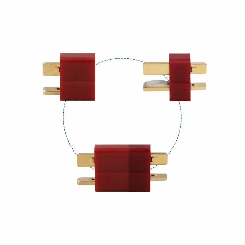 GTIWUNG 25 Pairs Red Ultra T-Plug Connectors, Dean Style, Deans T Male/Female Plug Connector Adapter for RC LiPo Battery ESC (25 Red and 25 Black) Wit