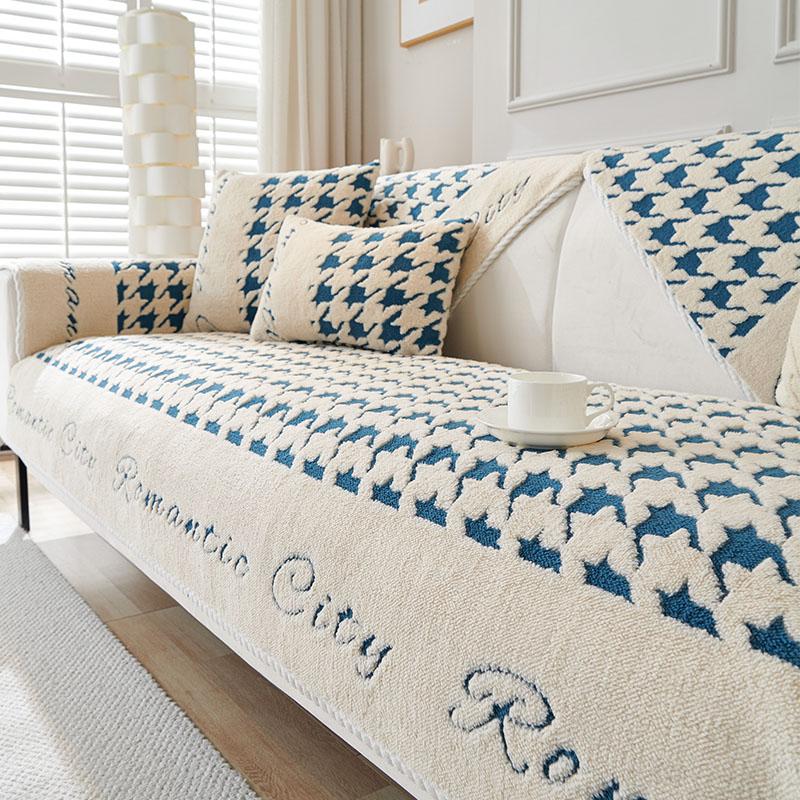 Осенне-зимняя плюшевая подушка для дивана, современный простой нескользящий кожаный чехол для дивана, модный универсальный чехол для дивана с рисунком «гусиные лапки», тканевое полотенце