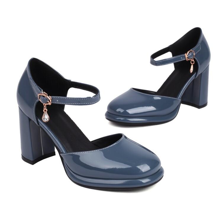 FOREADA Women Pumps Thick Super High Heels Round Toe Mary Janes Crystal Party Sexy Spring Autumn Shoes Red Black Dark Blue