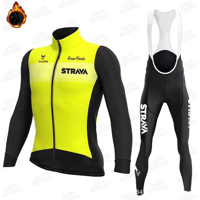 Fleece Cycling Jersey Set Winter Thermal Long Sleeve Bike Apparel Men Women Road Outfit