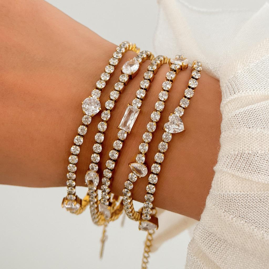 NEW VINTAGE BLINGBLING TEAR DANGLE TENNIS ZIRCON PRINCESS IDOL BRACELET Dazan HOT 18k Gold Plated Stainless Steel Lady JEWELRY