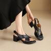 Модные НОВЫЕ Летние Женские Сандалии Обувь из Натуральной Кожи для Женщин Открытый Носок Ремешок на Щиколотке Обувь Круглый Носок Массивный Каблук Обувь Лаконичные Сандалии