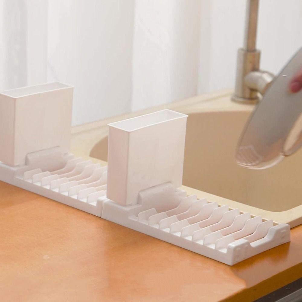 Plastic Foldable Dish Drying Rack 2 IN 1 Space-Saving Utensils Drainer Racks Large Capacity Dish Drainer Bowl and Chopstick